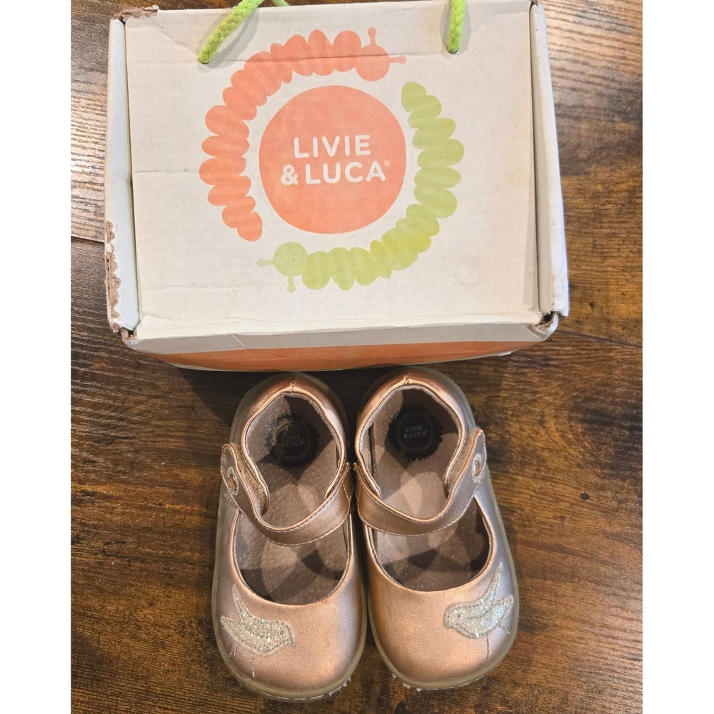 Livie & Luca Pio Pio Rosegold Metallic Shimmer Leather Mary Jane Shoes Kids 7c